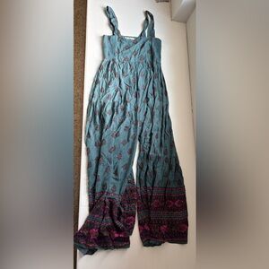 NATURAL LIFE Teal Pants with Pink & Black Floral Motif